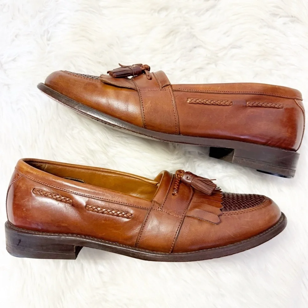 Allen Edmonds Cody Woven Tassel Loafers Brown Leather Men’s Size 11 D